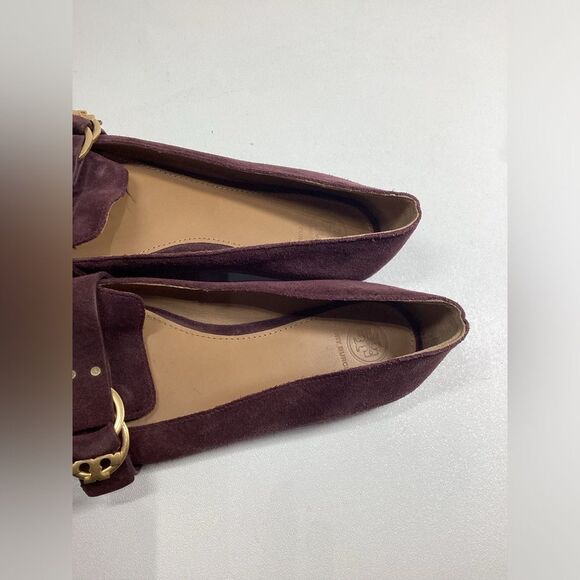 Elegant Tory Burch Burgundy Suede Loafers - Picture 13 of 15